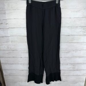 Helmut Lang Black Wide Leg Pants with Ruffle Hem